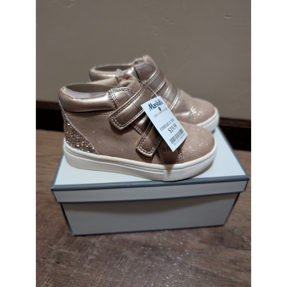 Joie High Top Sneakers Kids 8 Rose Gold New Glitter Hook‎ Loop Straps